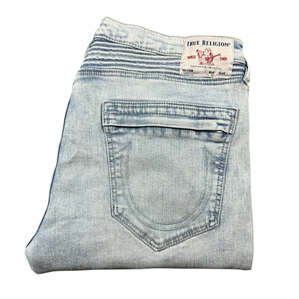 True Religion Rocco Moto Bleach Wash Mens Stretch Denim Jeans Size 33x34